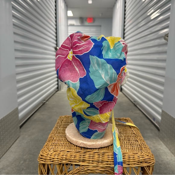 Vintage floral bonnet floral hat tie tropical - Picture 2 of 4